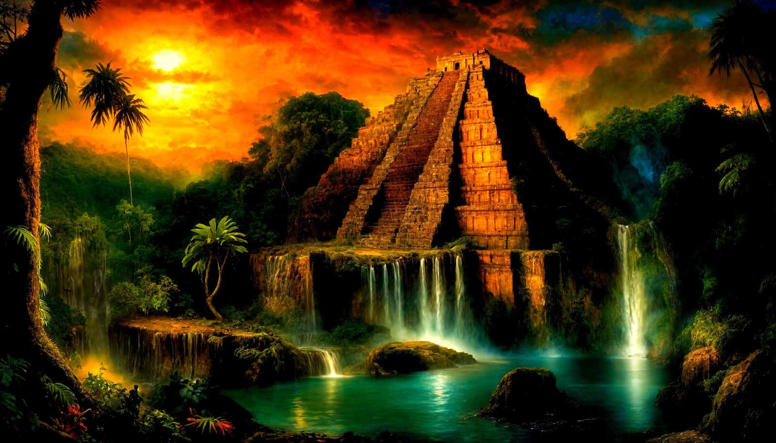 Majestic Mayan Ruins in Amazon Rainforest at Night