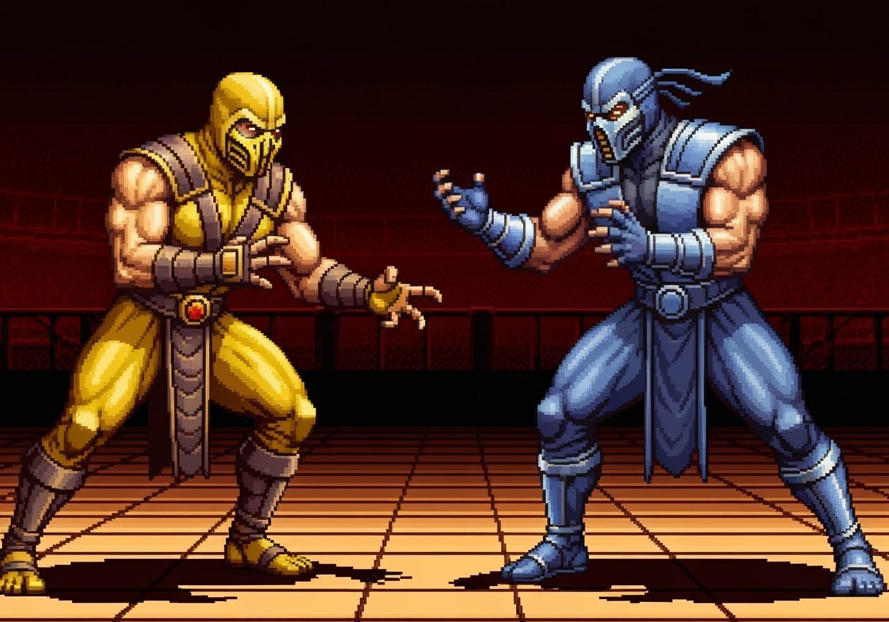 Scorpion and Sub-Zero in 16-Bit Pixel Art