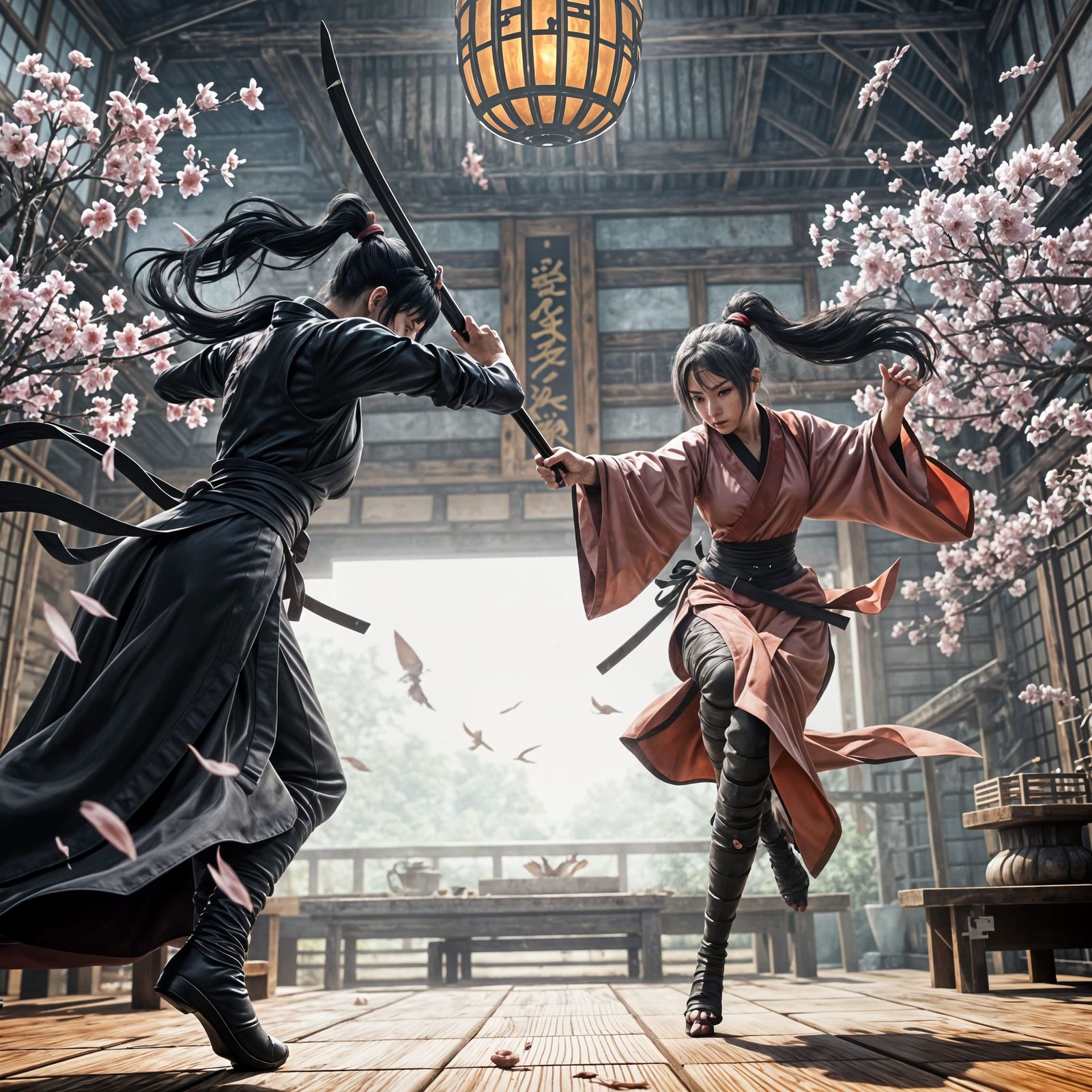 Beautiful Ninja Warrior Battles Yakusa in a Traditional Tea ...