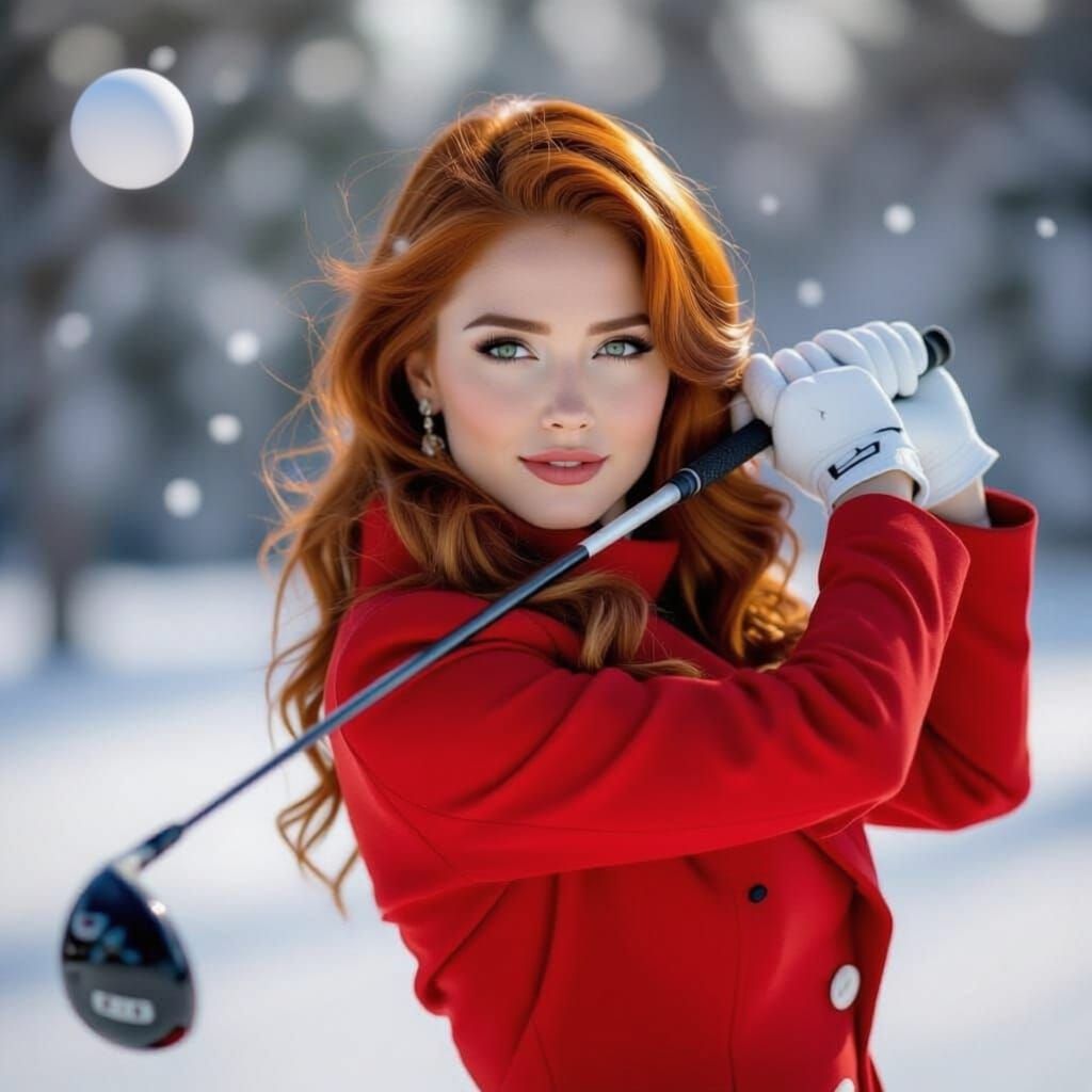 Girl Plays Golf in Snow: Cinematic Winter Scene