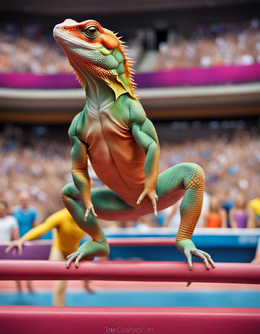 Lizard Gymnastics Team at Summer Olympics: Hyperrealistic Ma...