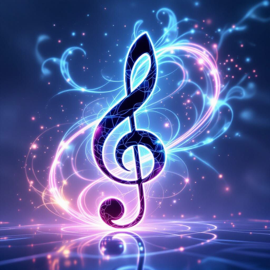 Bioluminescent Biomechanical Music Note Swirl