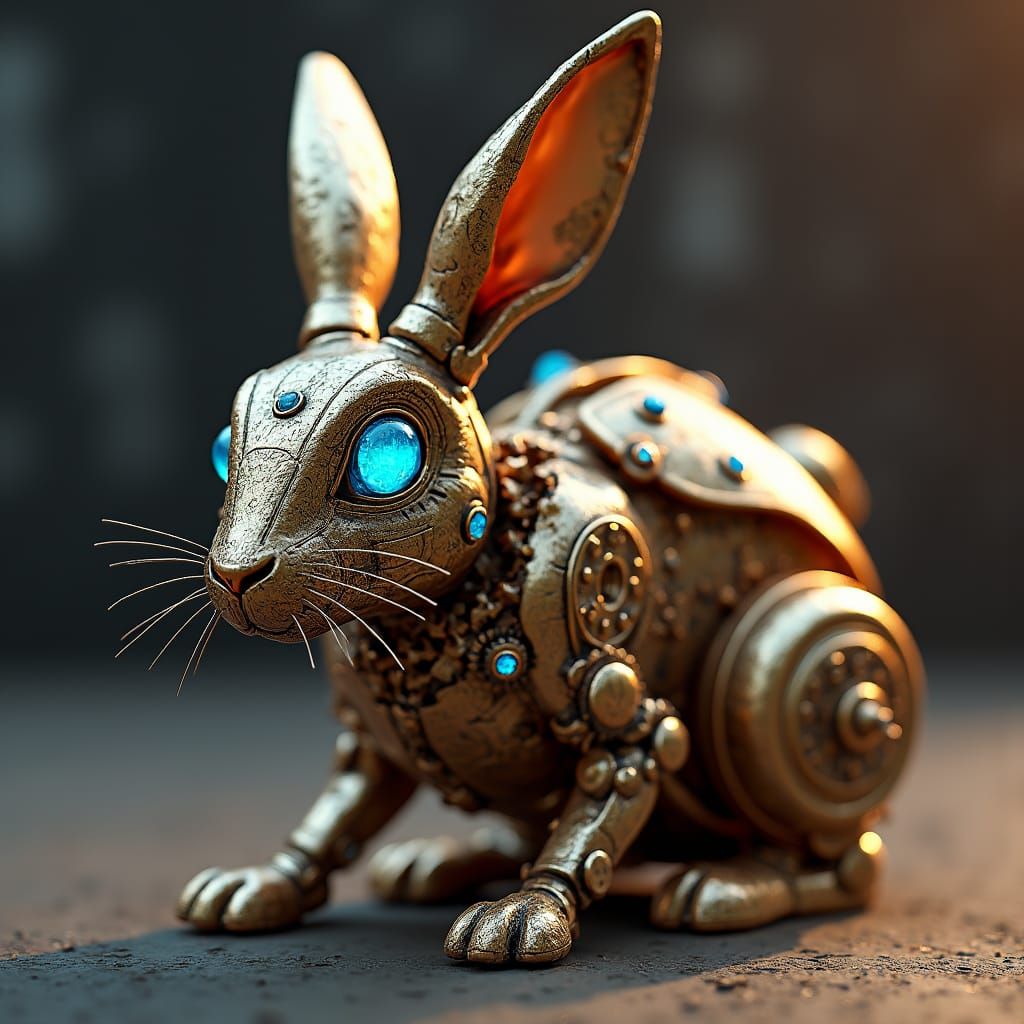 Steampunk Rabbit with Sapphire Inlays in 8K