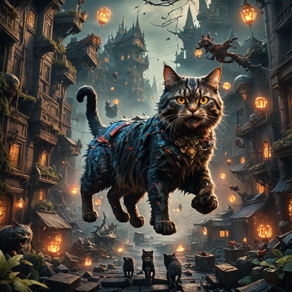 Scary Cat World Overtake in Detailed Matte Painting