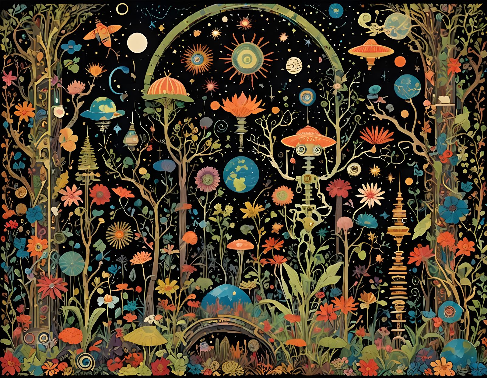 Earth's Life Forms: Gothic Art Deco Tapestry