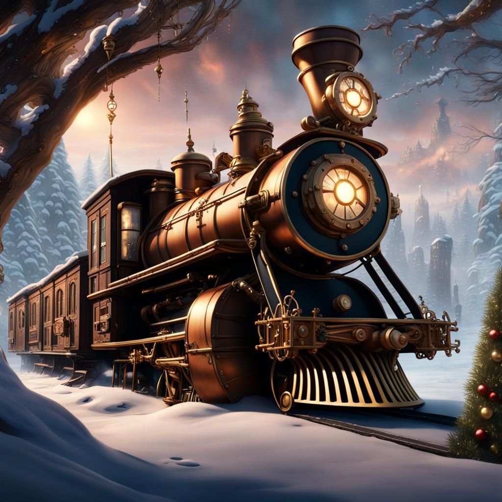 Steampunk Christmas Scene: Detailed Matte Painting