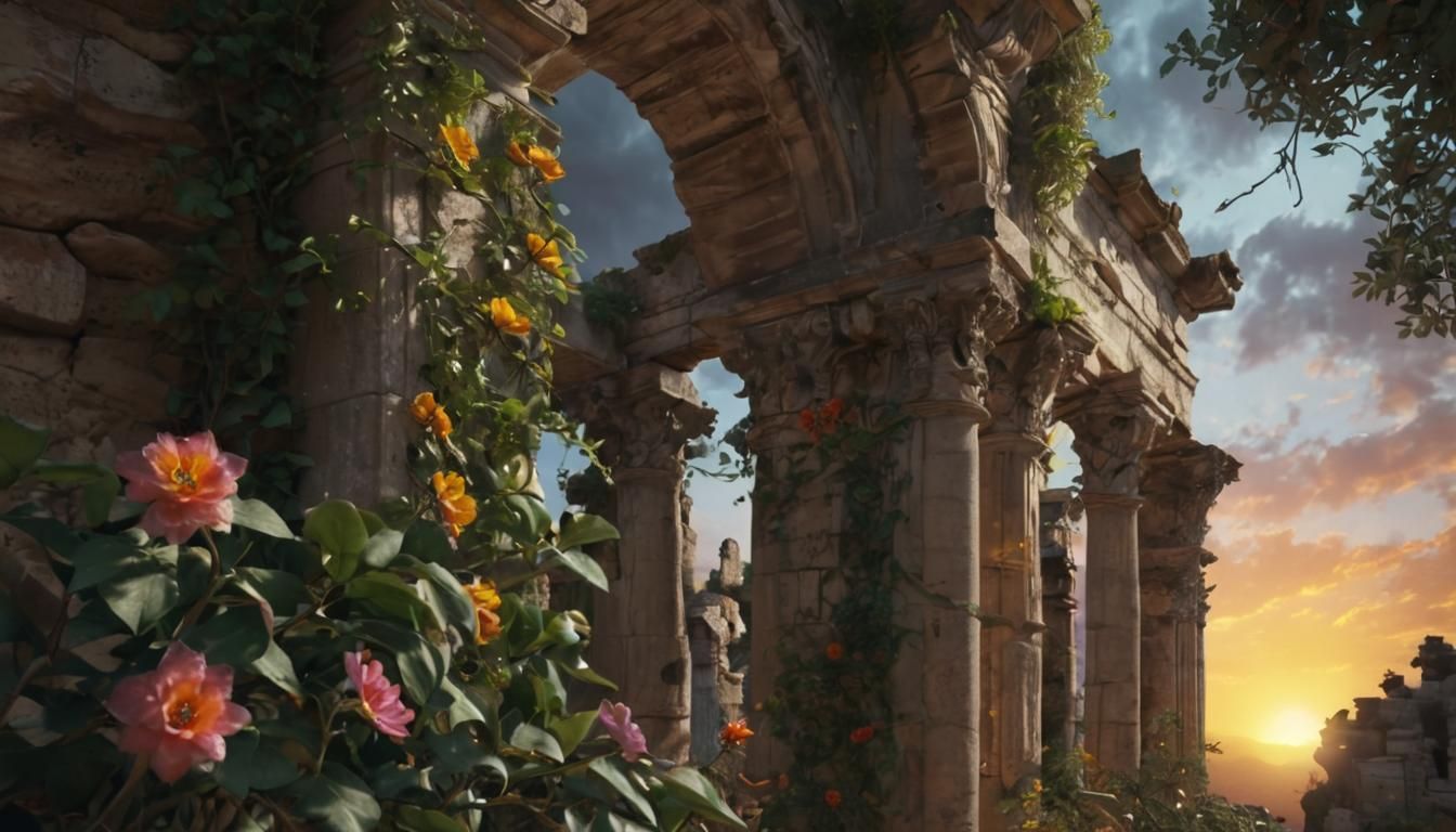 Mediterranean Flowers Bloom Amidst Ancient Ruins