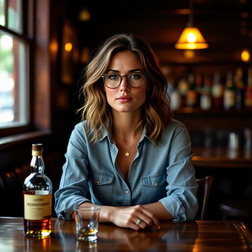 Woman at Bar in Dramatic Light