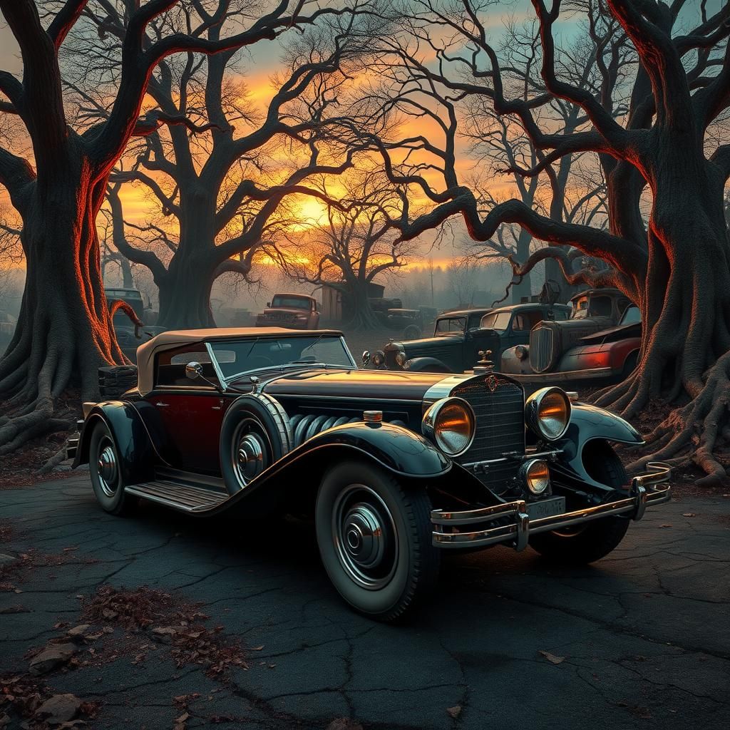 Vintage Duesenberg in Mystical Junkyard: Hyperrealistic Matt...