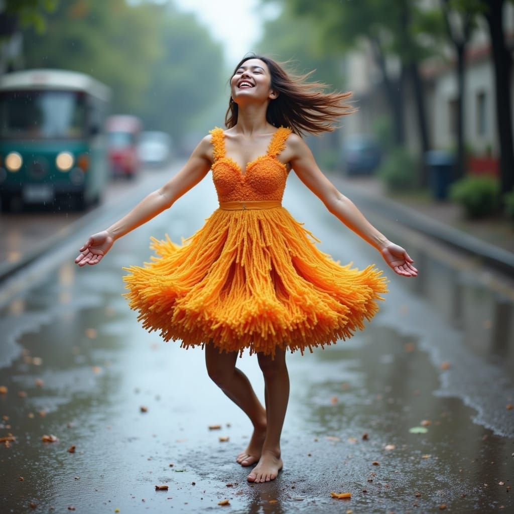 Rainy Day Dance in a Rainy City Street