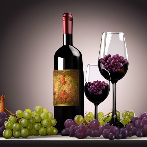 Wine Still Life in Detailed Matte Painting Style