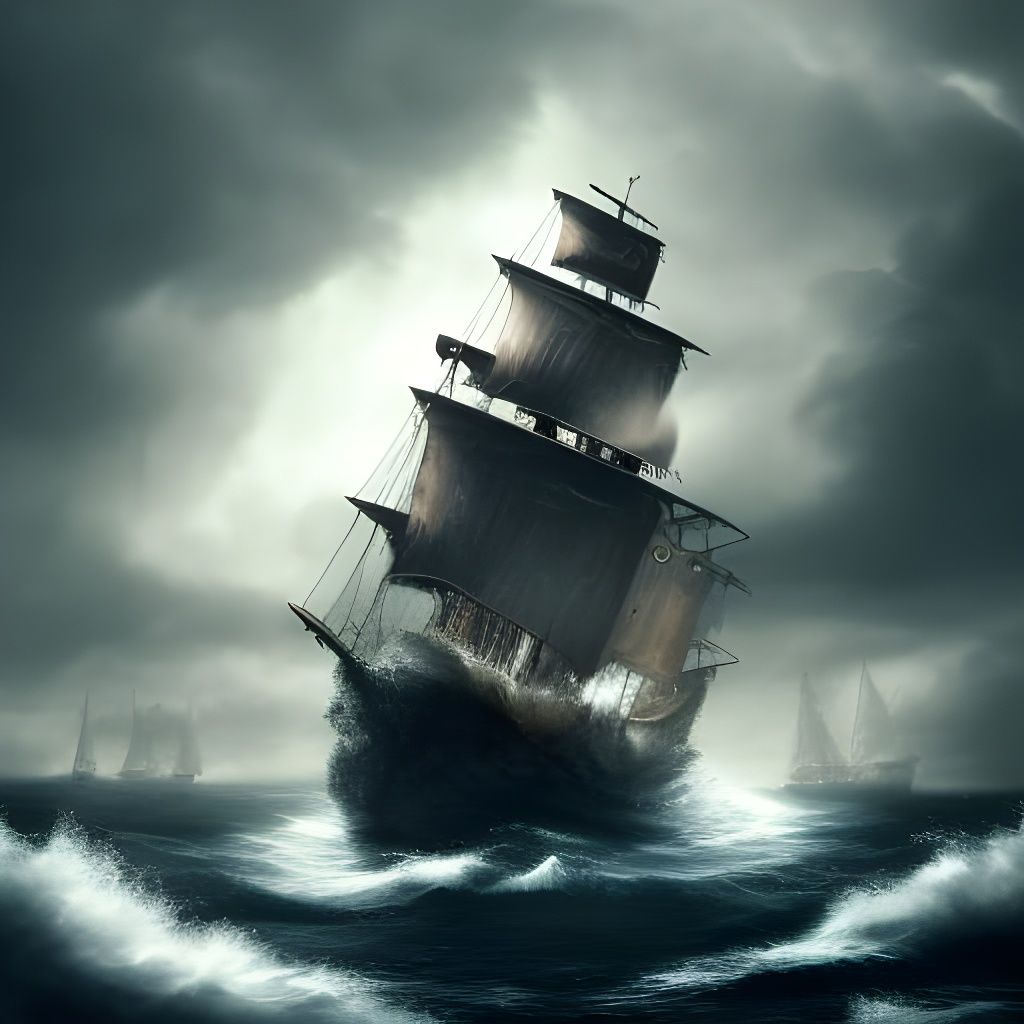 Pirate Ship Sailing Through Stormy Seas