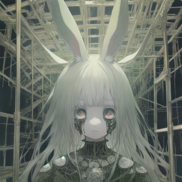 Caged Anime Rabbit Girl in Manga Horror Style