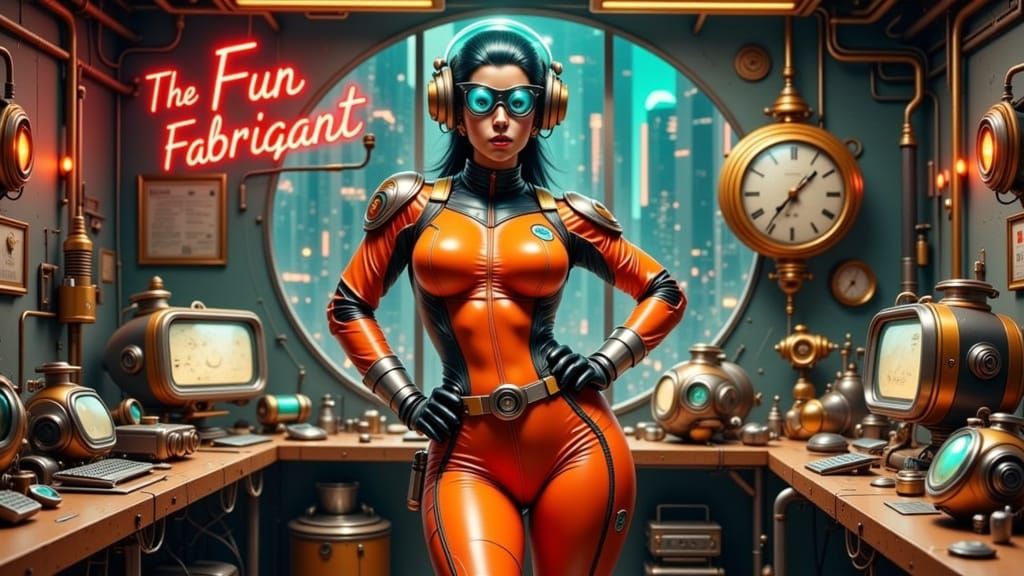 Retro-Futuristic Inventor in Neon Metropolis