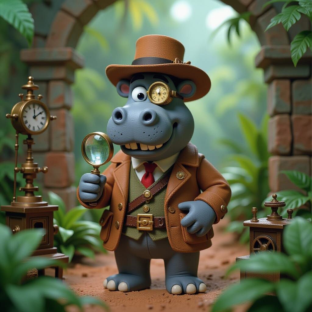 Steampunk Hippo in Claymation Style