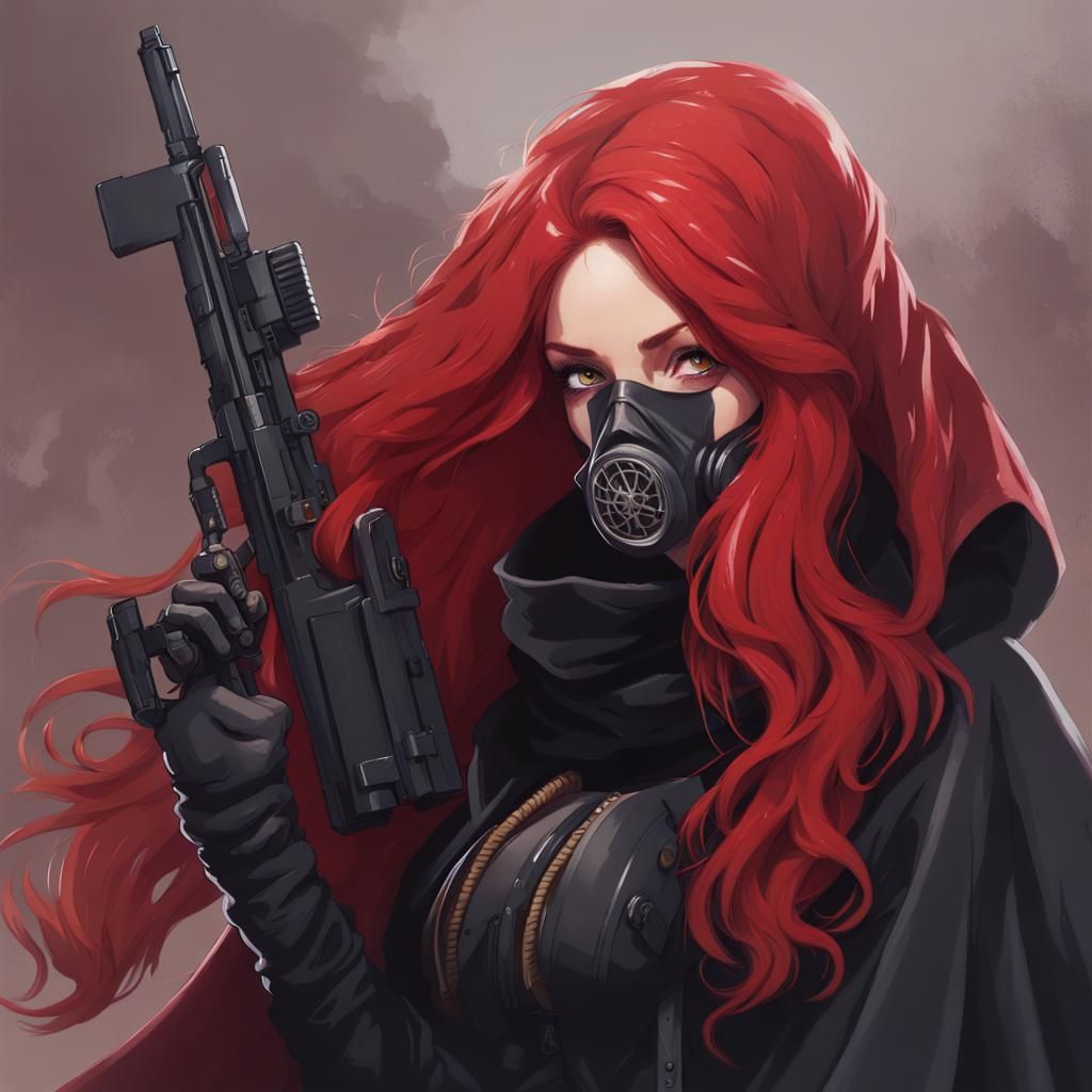 Woman with Red Hair in Cyberpunk Style
