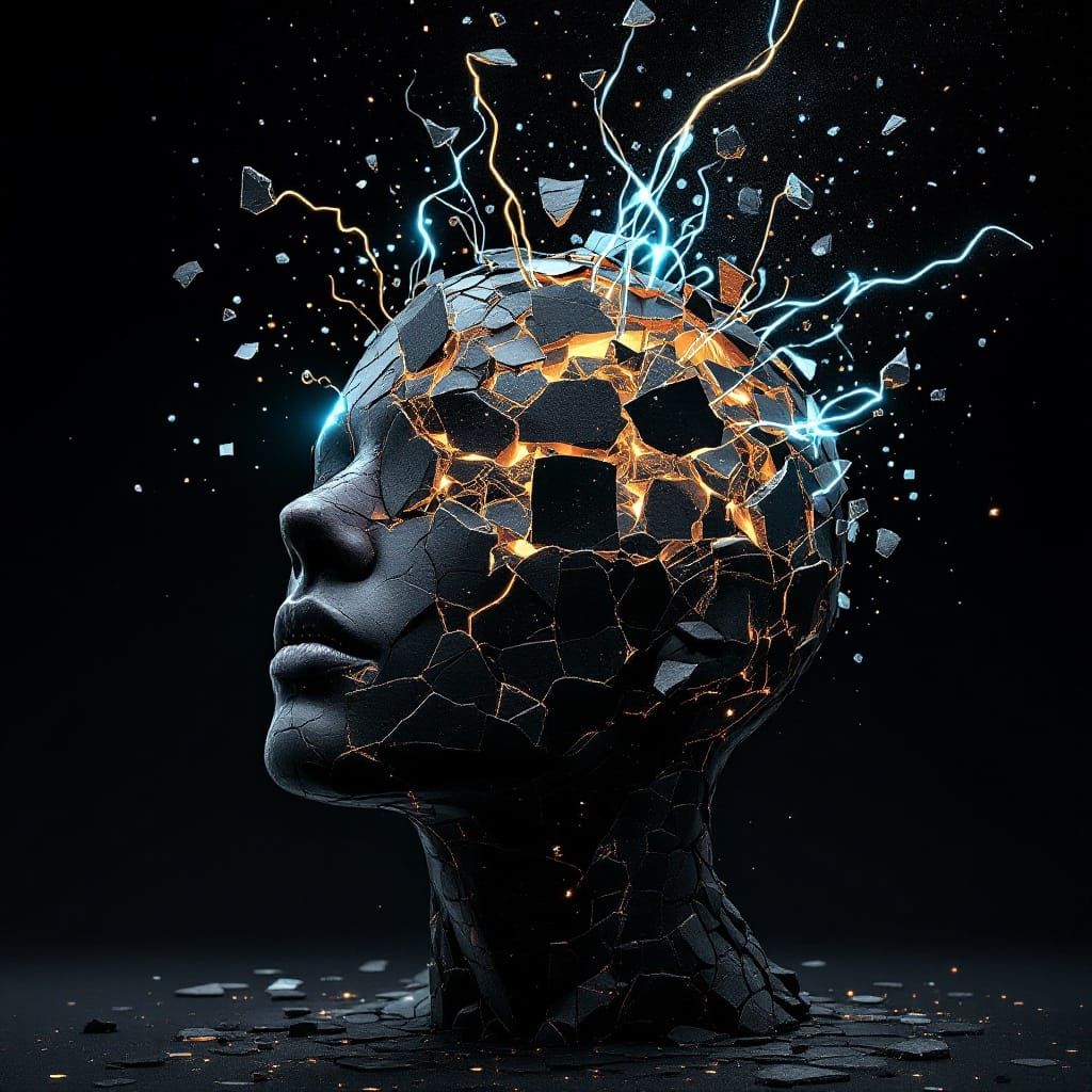 Surrealistic Portrait of a Human Head in Broken Fibre Optic ...