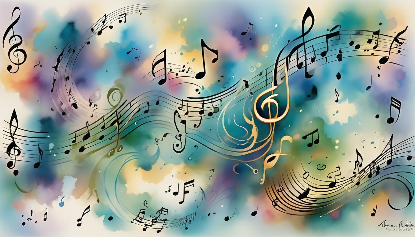 Ethereal Watercolor Abstract Music Notes Tattoo Design