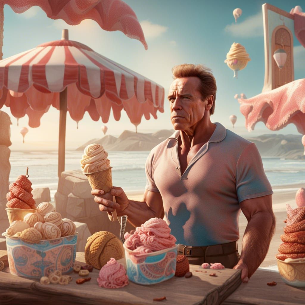 Arnold Schwarzenegger Beachside Ice Cream Art
