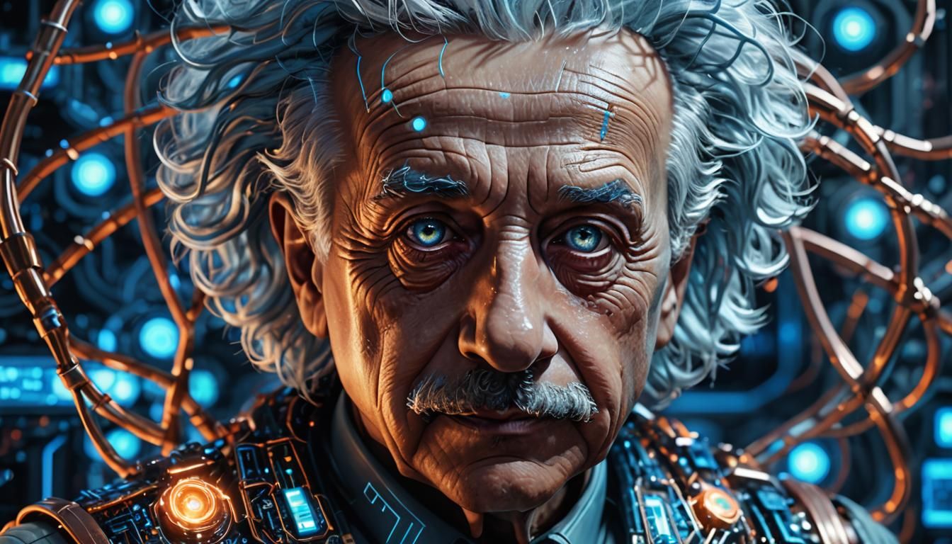 Cybernetic Einstein Portrait in High-Tech Style