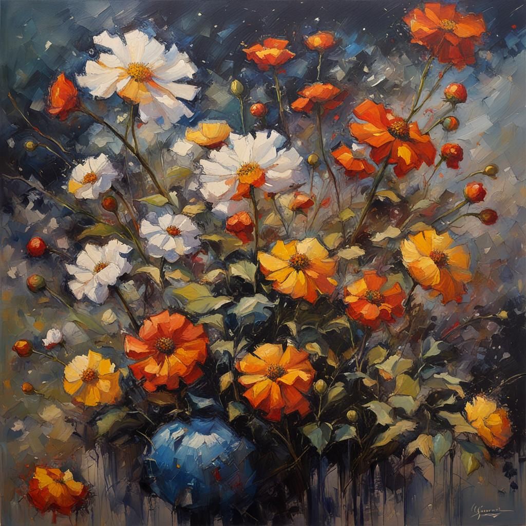 Ink spattered flowers