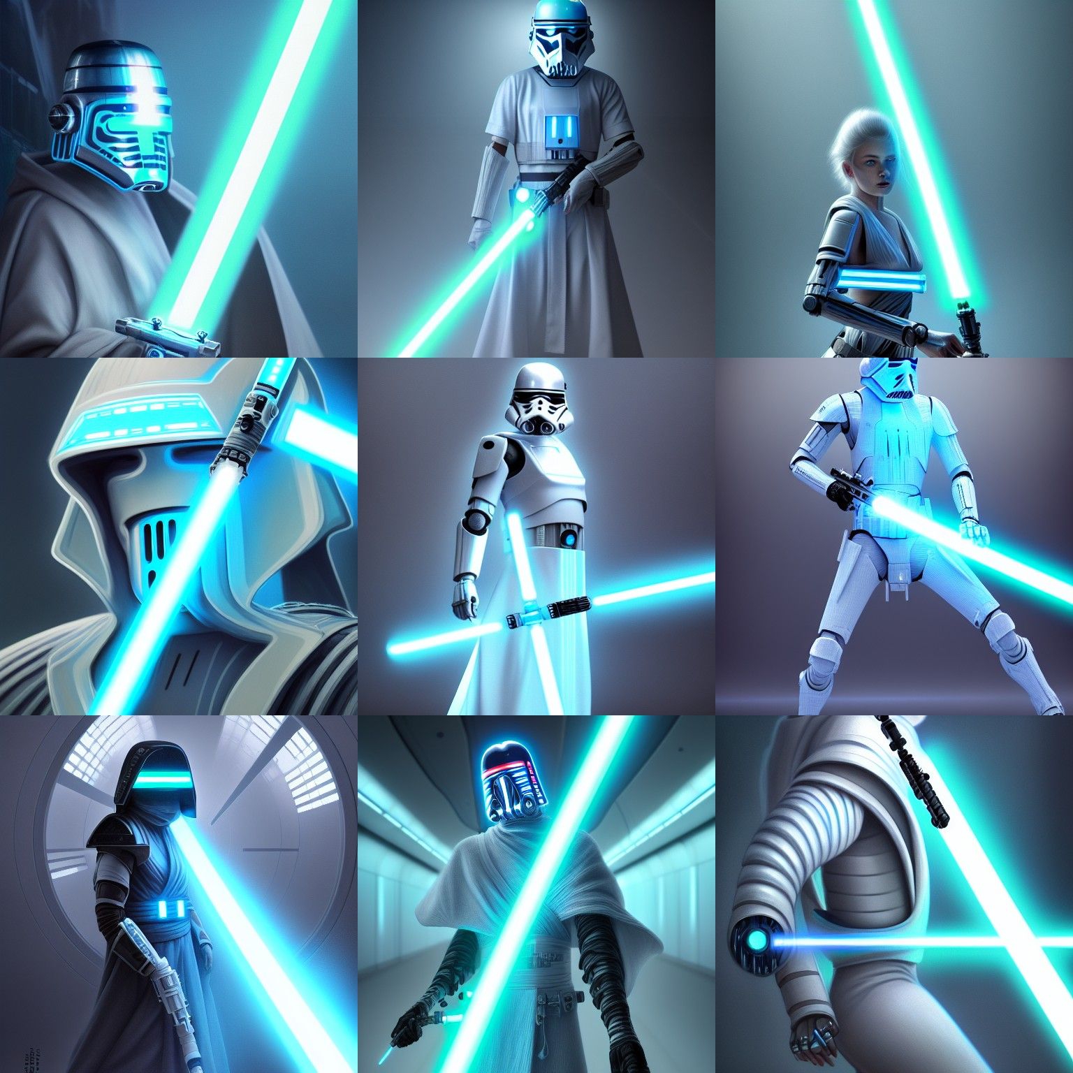 Kushiban Jedi with Cyan Lightsaber in Cyberpunk Style