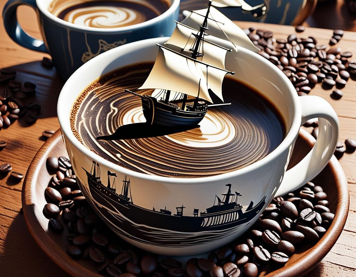 Pirate Battle in a Coffee Mug: Hyper-Realistic Photo
