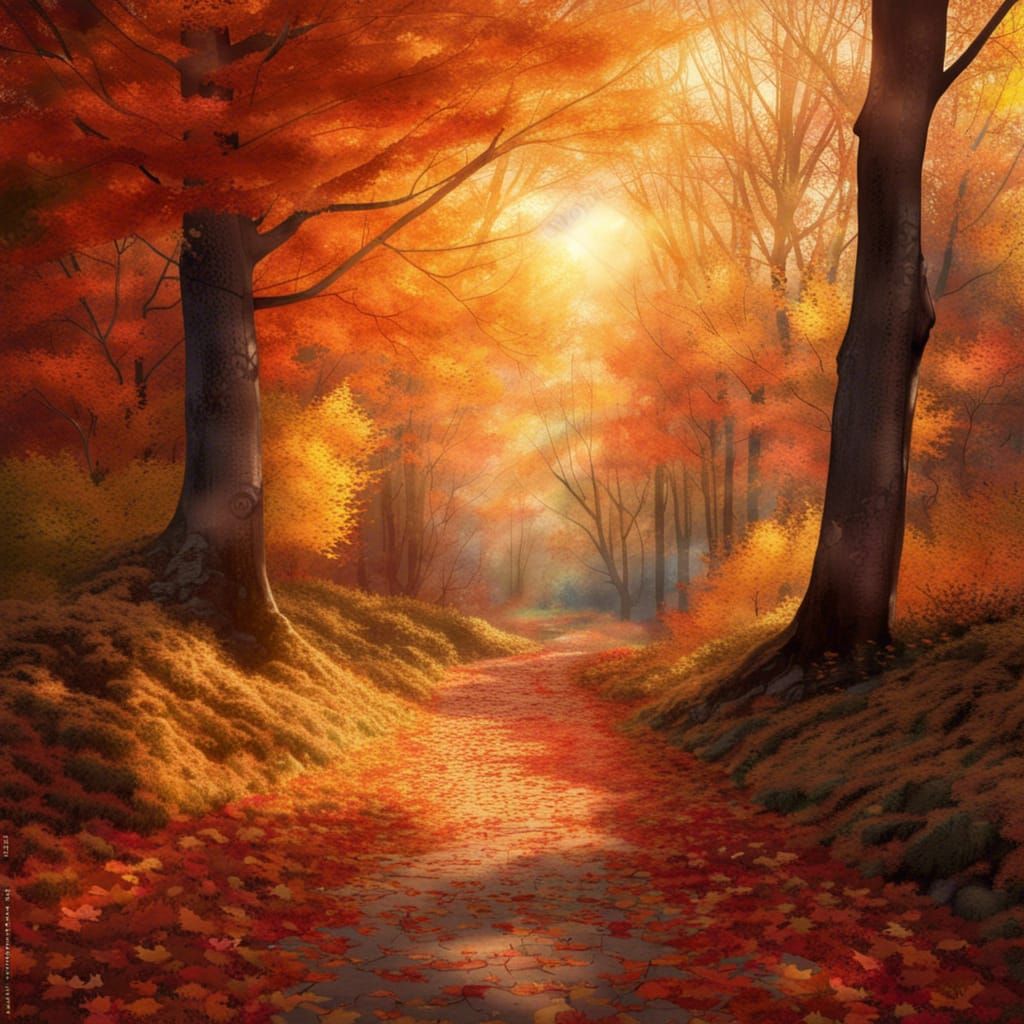 Autumn Woodland Path in Watercolor