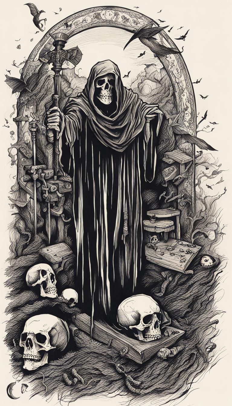 Ink Drawing: A Somber Depiction of Death