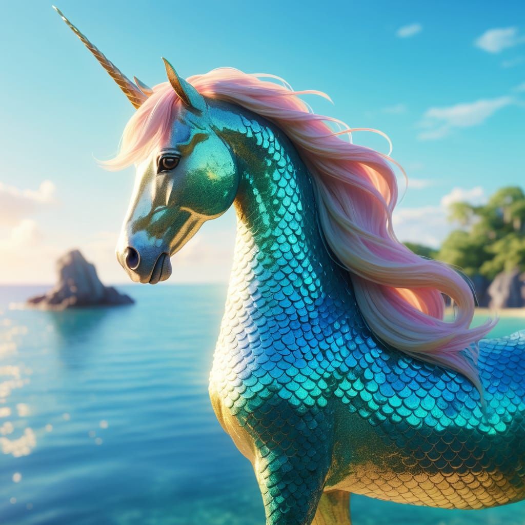 Anime Mermaid Horse on Dreamy Island in 4K