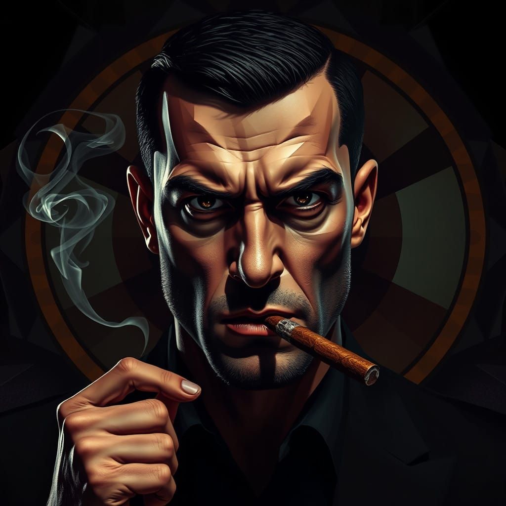 Anguished Man with Cigar in Geometric Haze