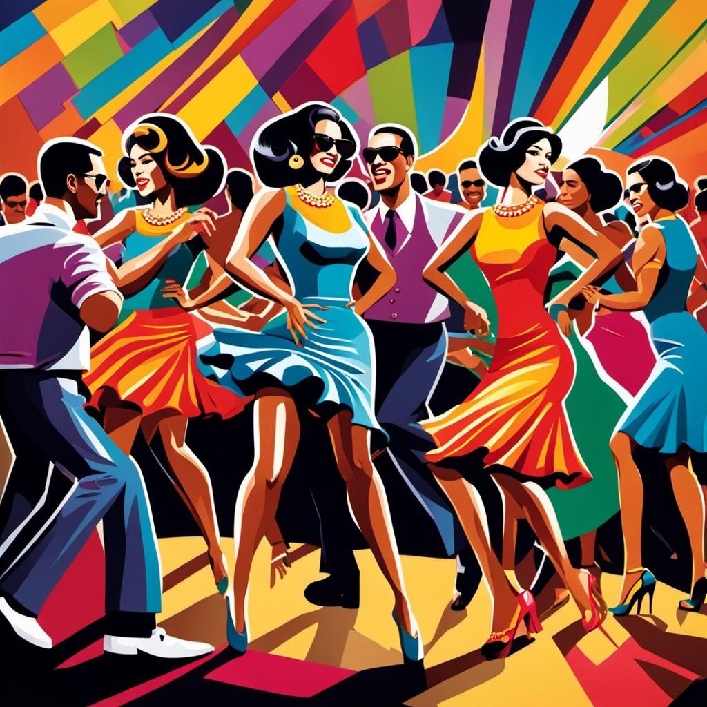 Latin Salsa Orchestra in Pop Art Style