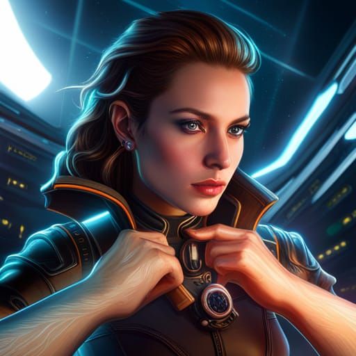 Space Pirate in Cockpit with Neon Tech