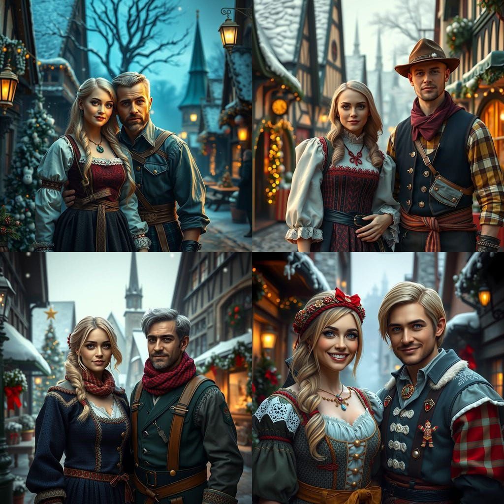 German Christmas Scene in Traditional Attire, Detailed Matte...