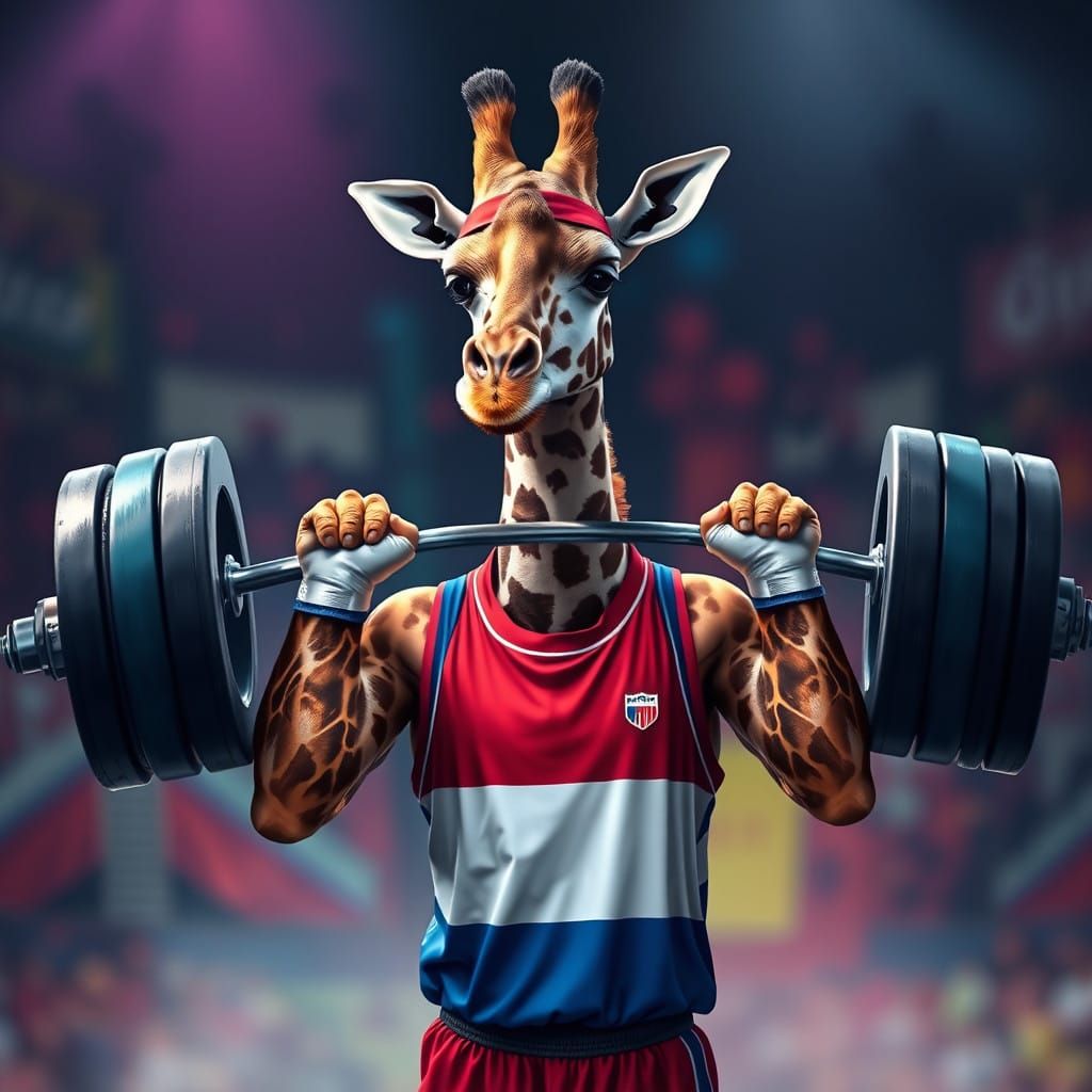 Giraffe Athlete Readies for Czech Animal Olympic Weightlifti...