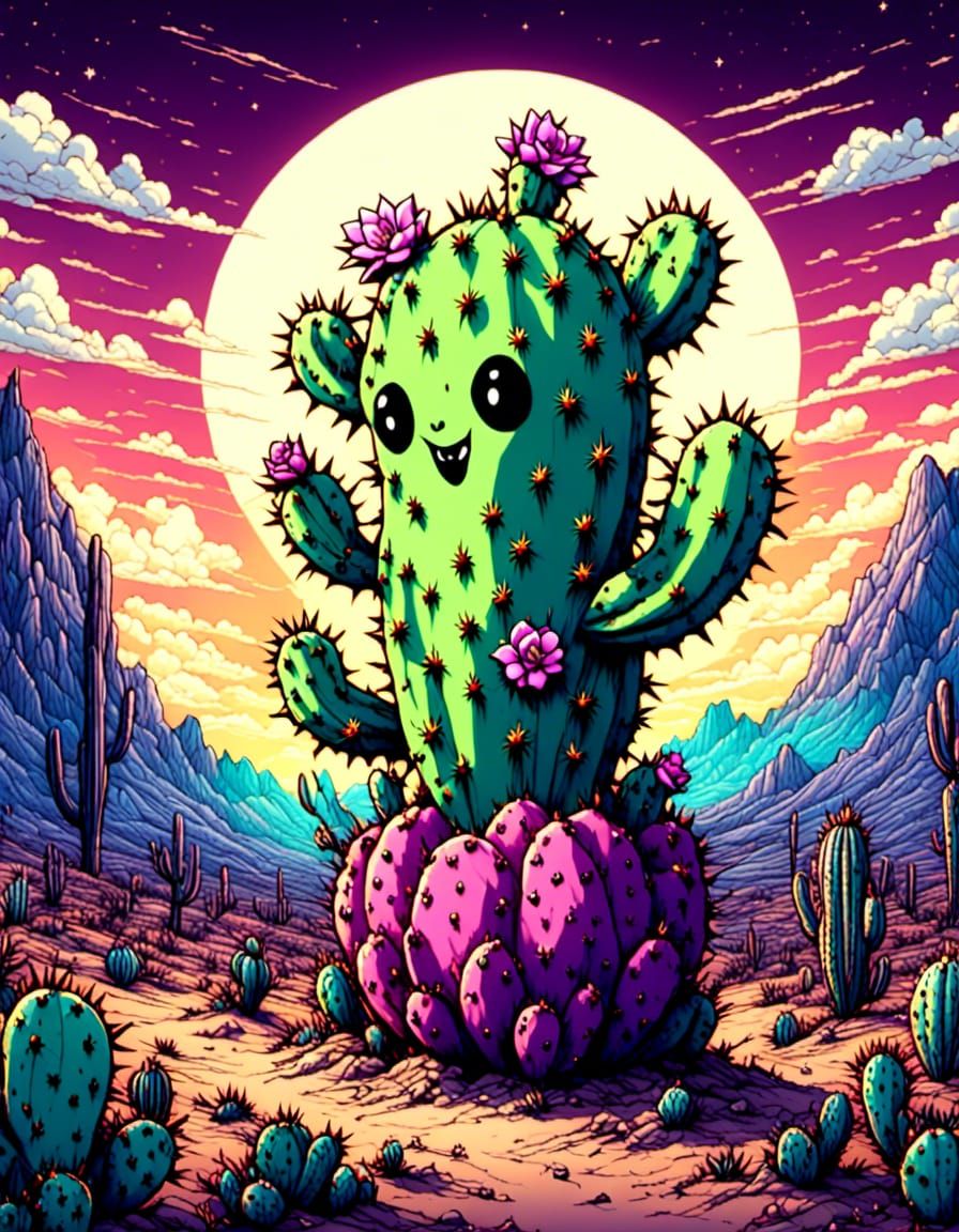 Colorful Creepy Cute Prickly Pear Monster
