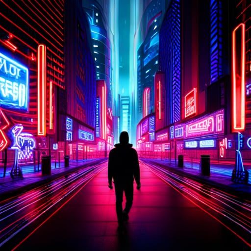Futuristic Night Cityscape with Neon Signs