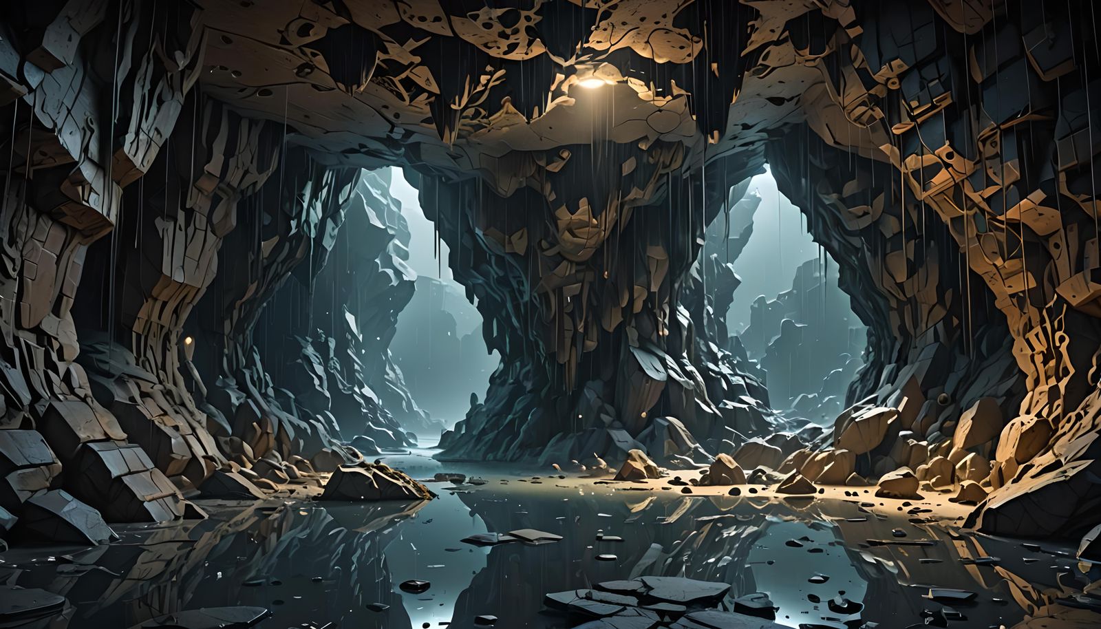 Detailed Lunar Cave with Alien Species in Sci-Fi Style