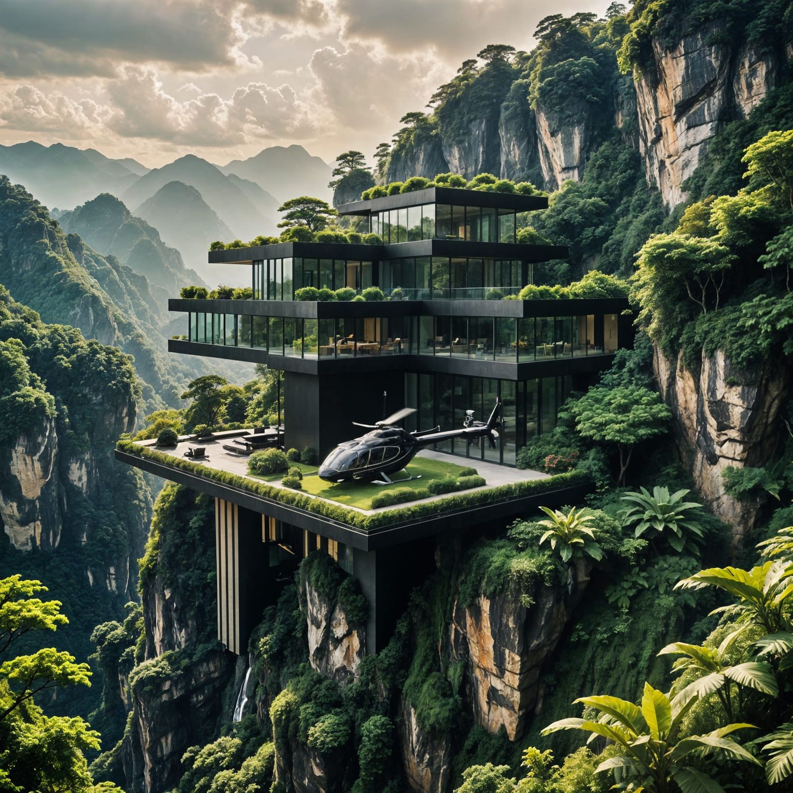 Luxury Helicopter Mansion Set Amidst Zhangjiajie Mountains