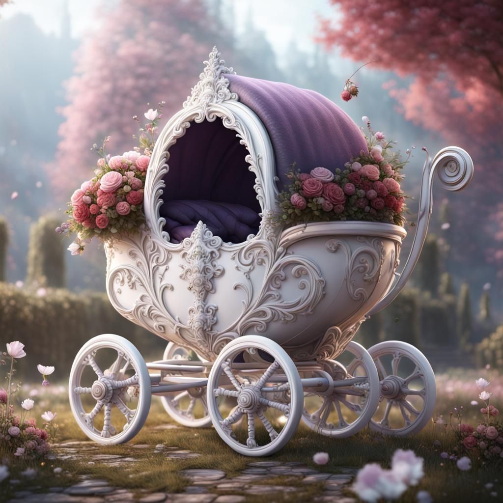 Fantastical Baby Carriage with Floral Accents