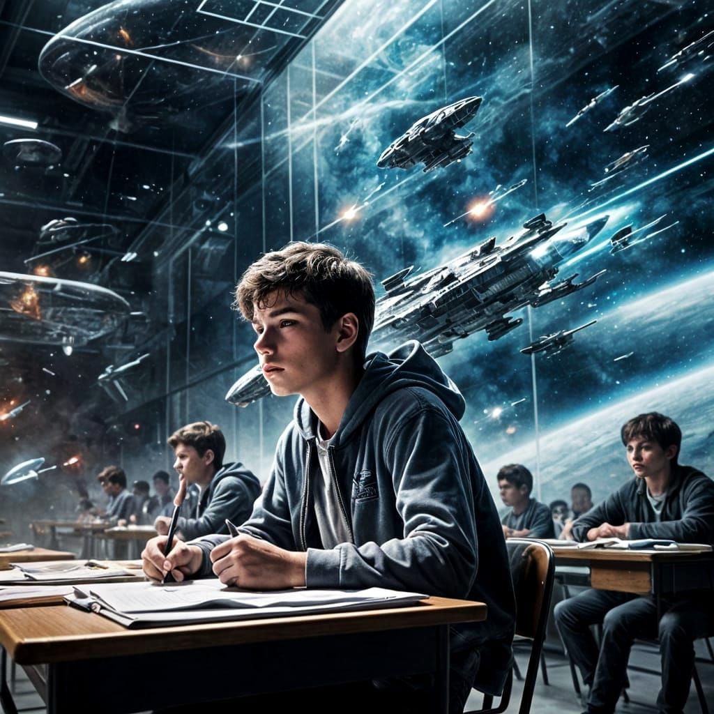 Teen Boy Daydreams in Space