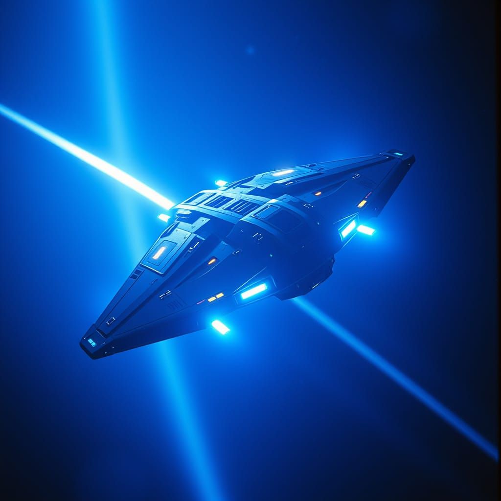 Futuristic Spaceship with Blue Lights in Space