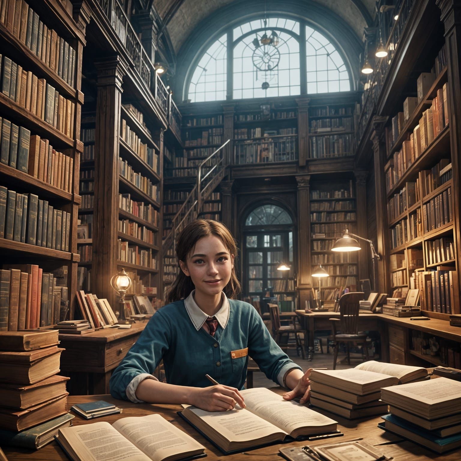 Epic Library Scene in Unreal Engine 5 Style