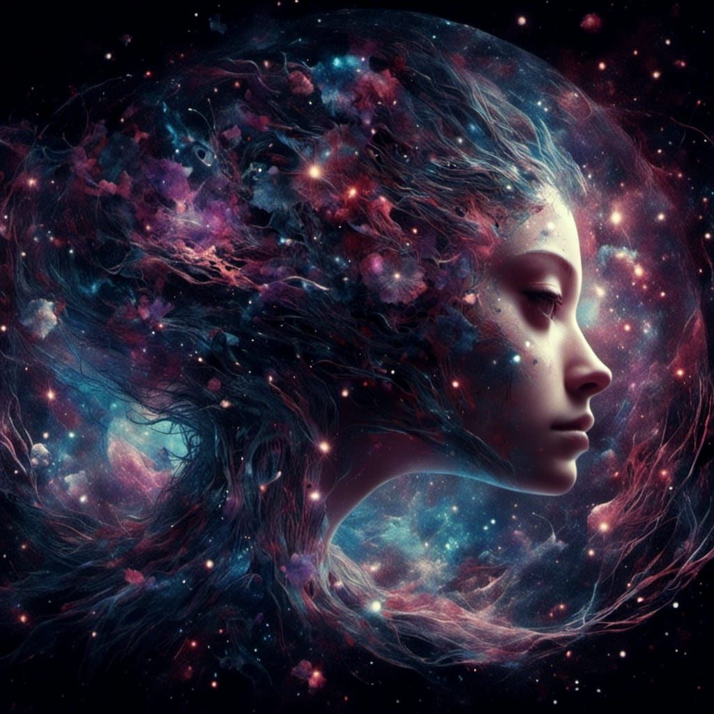 Celestial Woman Formed from Galaxies and Stardust