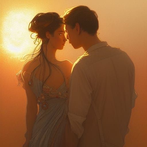 Couple Watching Sunset in Golden Hour Light