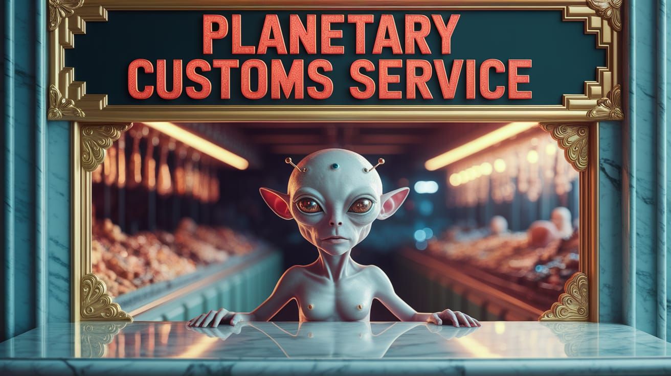 Alien at Planetary Customs Service as Alcohol Ink Art