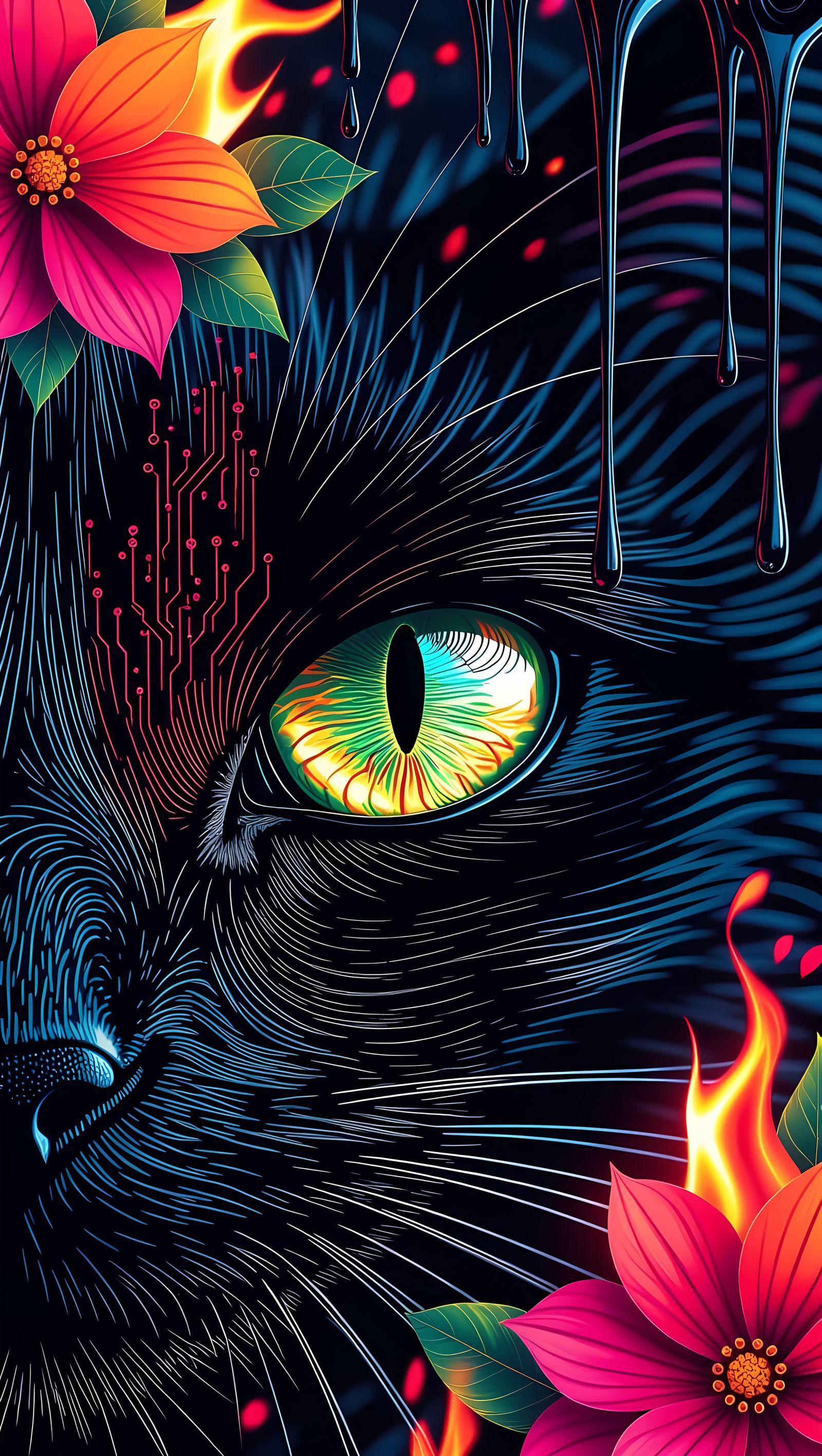Surreal Cyberpunk Cat's Eye Portal in Deep Space