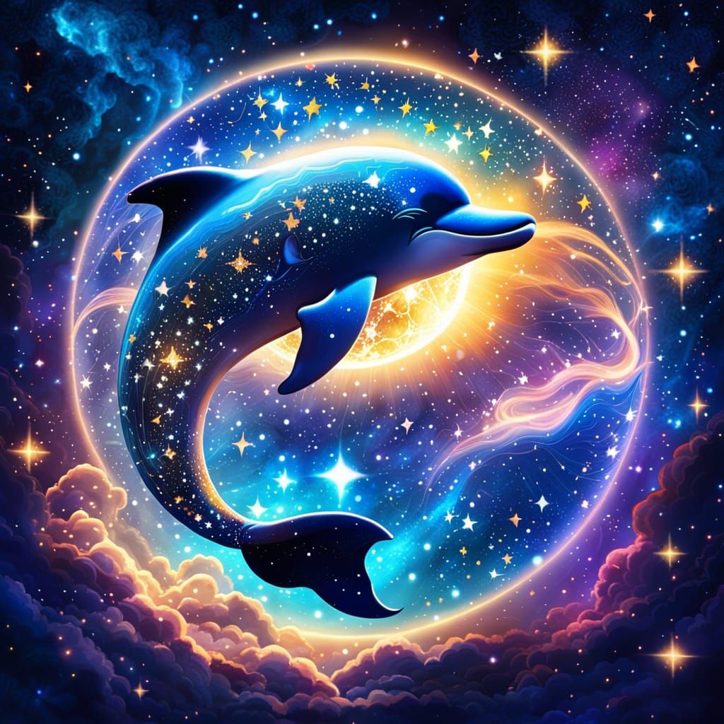 Magical Star Dolphin in Cosmic Nebula