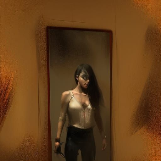 Sinister Evil Twin in Mirror, Greg Rutkowski Style