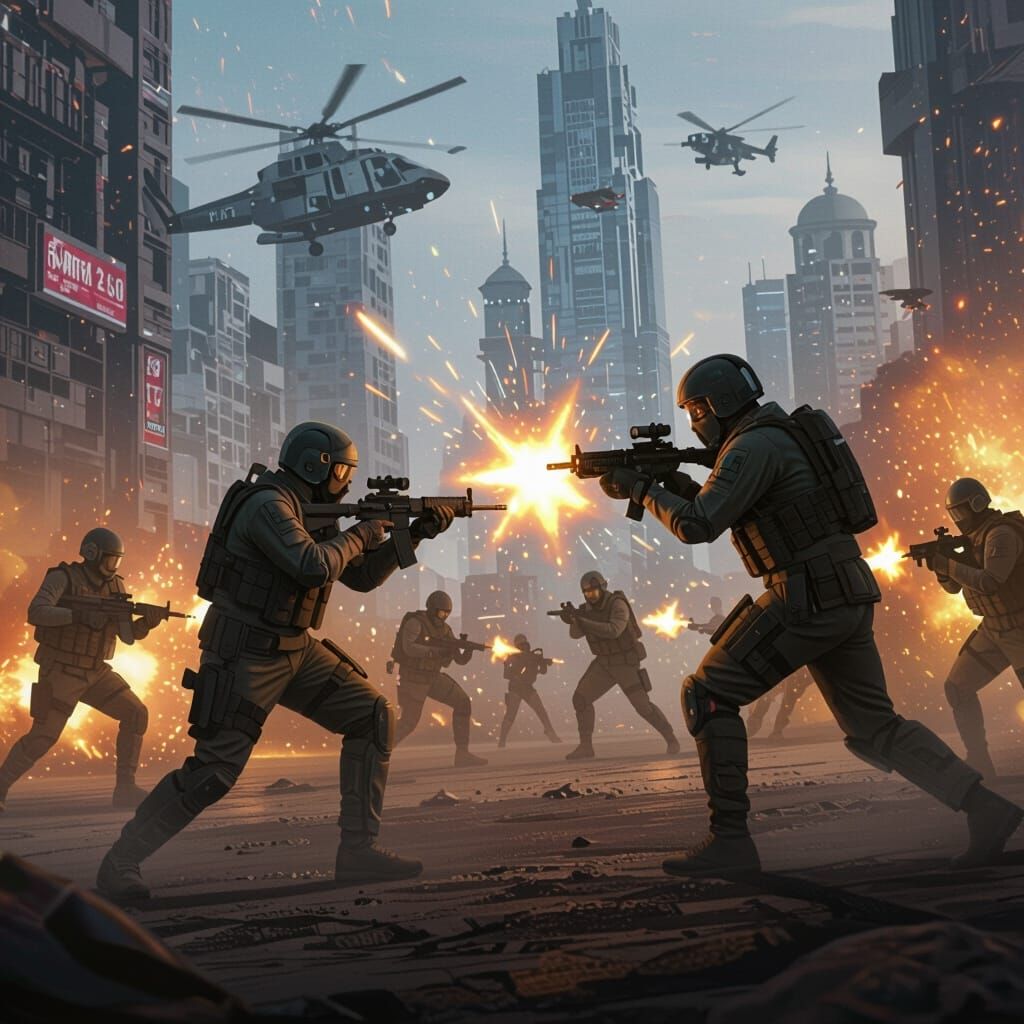 Futuristic Indian City Battle in Digital Matte Painting Styl...